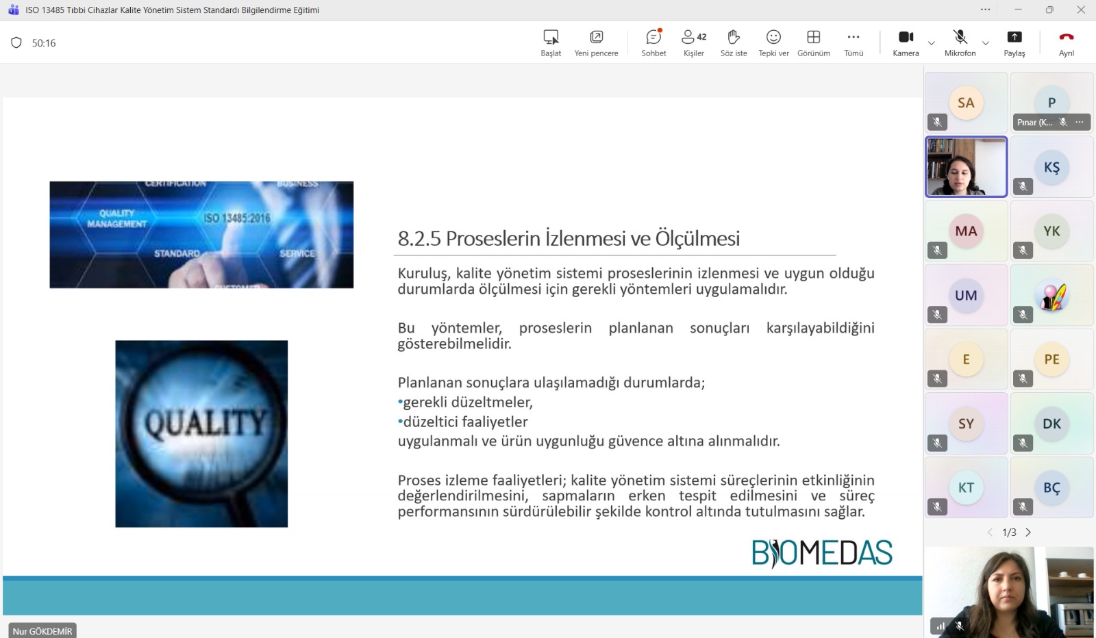 BIOMEDAS ISO 13485 Tıbbi Cihazlar Kalite Yönetim Sistem Standardı Bilgilendirme Eğitimini Gerçekleştirdik